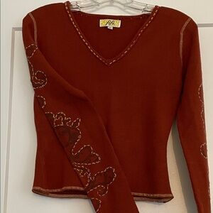 Women's Rust V-Neck Sweater